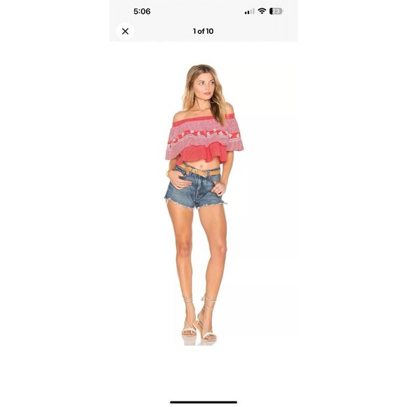 Faithfull the Brand Blouse Top Sz 4 Summer Cropped Nautical Graphic Print - Picture 2 of 16